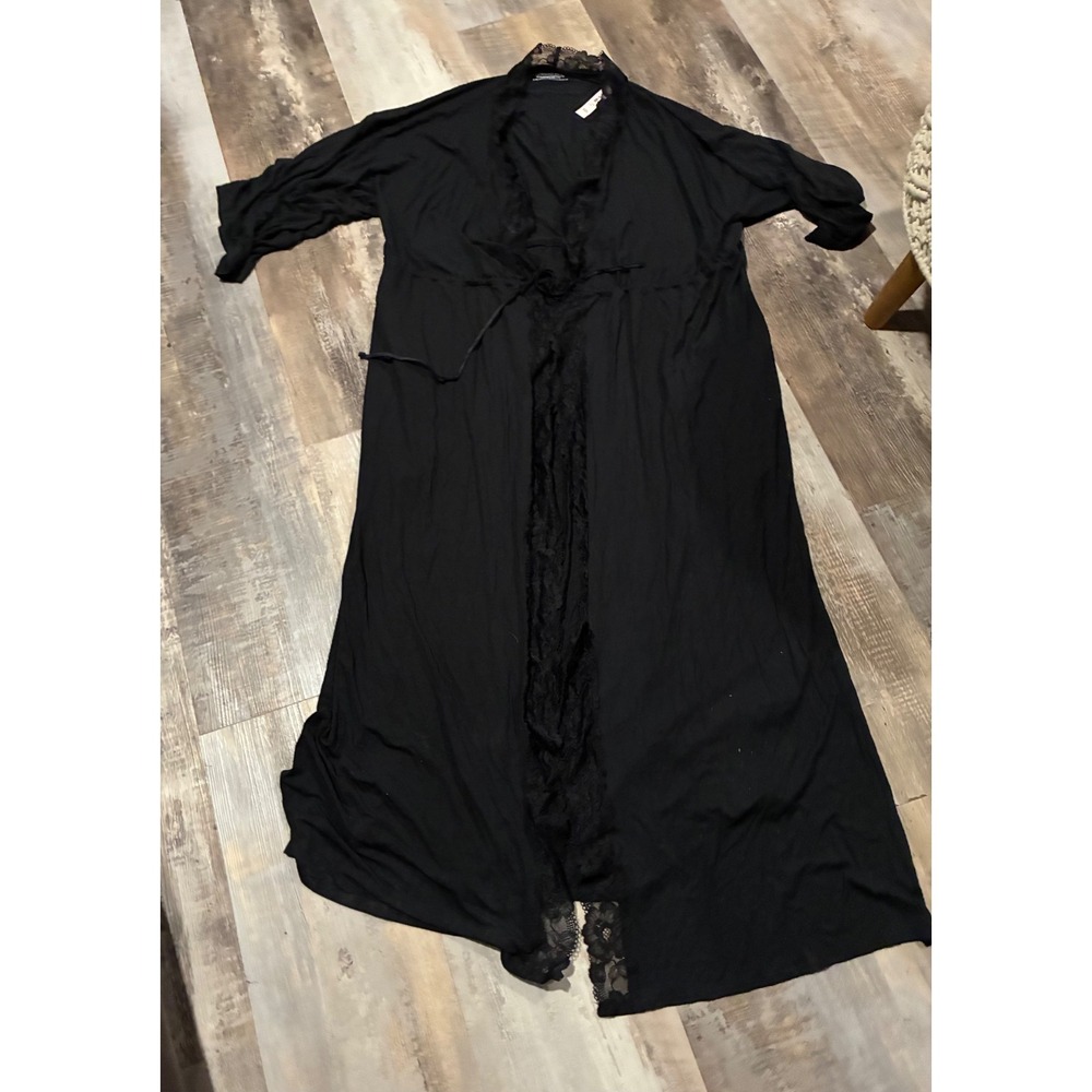 Victorias Secret Black Lace Trim Long Kimono Robe XL/XXL